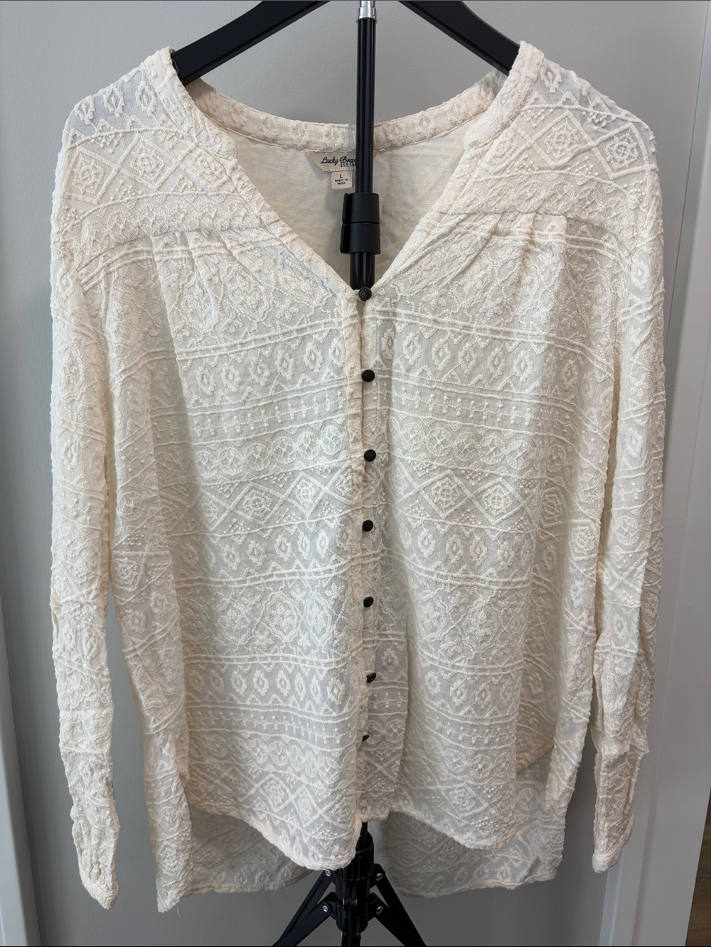 Lucky Brand Cream Textured Button-Down Shirt